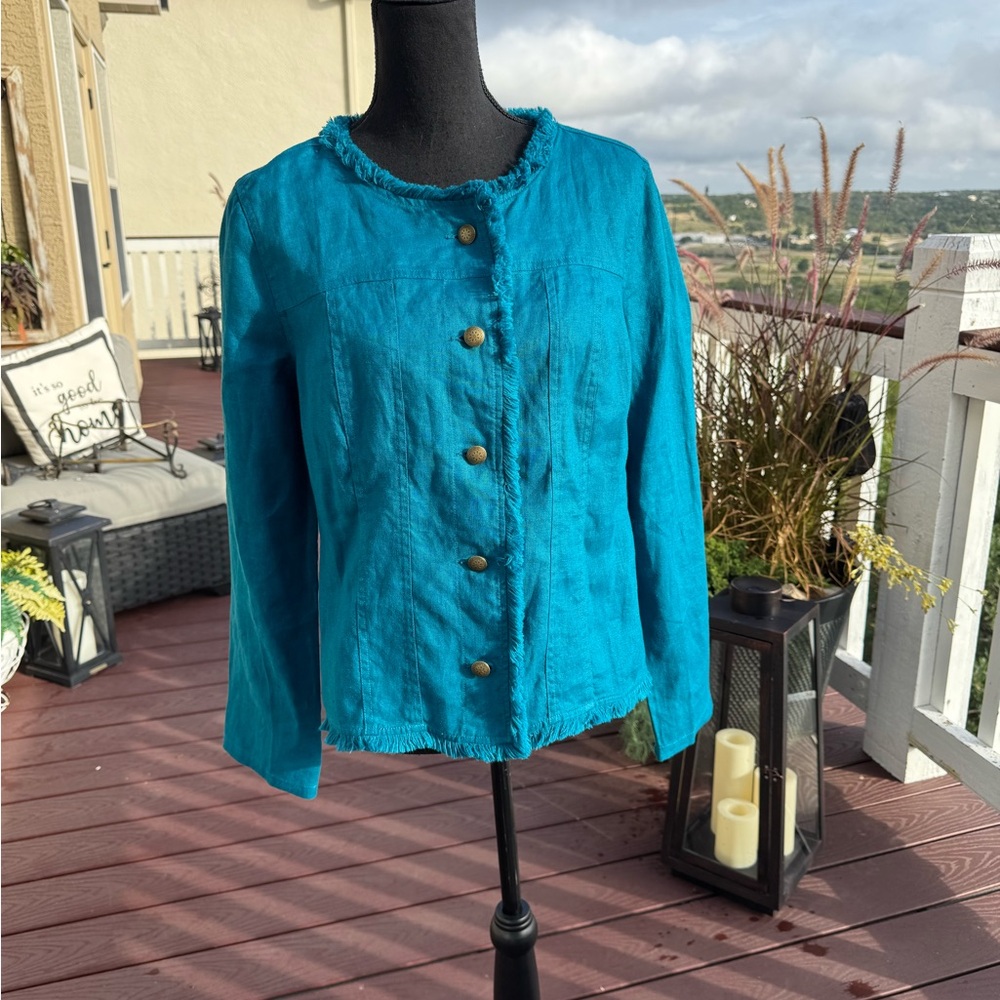 Coldwater Creek Linen‎ Teal Blue Jacket